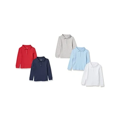 Immagine di Amazon Essentials Polo in Tessuto Interlock a Maniche Lunghe Bambine e Ragazze, Pacco da 5, Multicolore, 11 12 Anni
