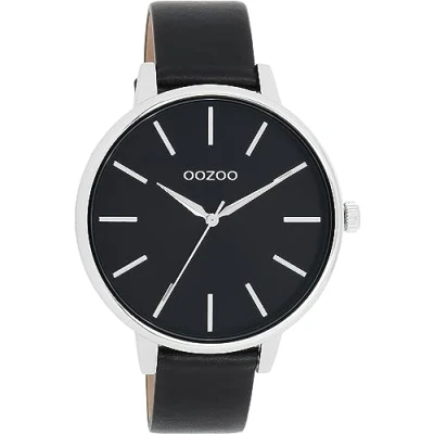 Immagine di Oozoo Timepieces Orologio da polso donna con cinturino in pelle, di alta qualità, donna, elegante, analogico, rotondo, argento nero/argento, cinghia