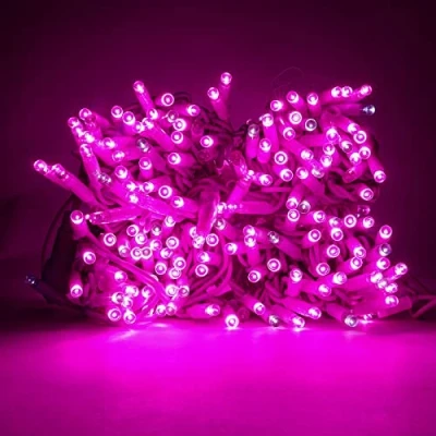 Immagine di Luccika Stringa Catena di luci Natale a LED Professionale, MaxiLed da 8mm, Flash, per Giardini Negozi Bar, Esterno (Rosa con Flash Bianco Ghiaccio, 10 Metri 100 LED)