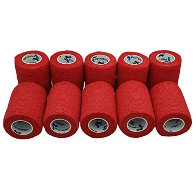 Immagine di PintoMed Bendaggio Coesivo 10 x ROSSO garza elastica rotoli 7,5 cm 4,5 m autoadesiva flessibile bende, primo soccorso Wrap Cohesive Bandage Confezione da