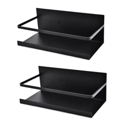 Immagine di Luchs Set di 2 ripiani magnetici per frigorifero in acciaio inox, mensole sospese, da cucina, portaspezie, frigorifero, organizer con ganci (nero)