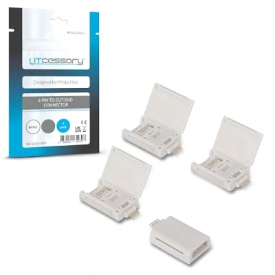Immagine di Litcessory Connettore da 6 PIN a Tagliare Fine per Philips Hue Lightstrip Plus (4 Pezzi, Bianco MICRO V4)