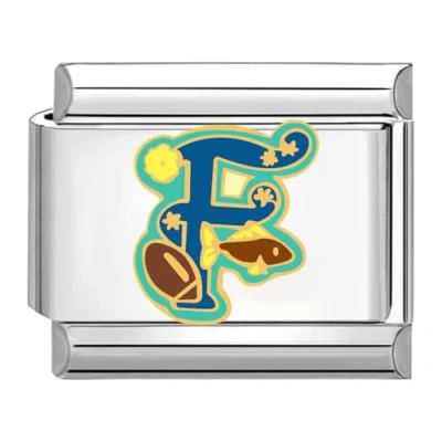 Immagine di Quiges Modulo Charm Link in Stile Italiano da 9 mm Acciaio Inox Alfabeto colorato F per bracciali Italian Links