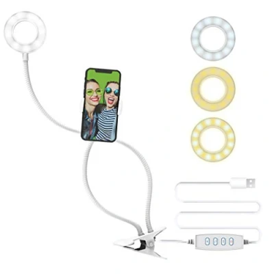 Immagine di DigiPower DP VLR3 Luce ad anello da 3 pollici con supporto a clip, modalità di illuminazione, 10 livelli luminosità e universale by smartphone, telecomando, corpoflessibile