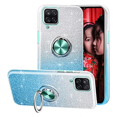 Immagine di Compatibile con la custodia per Samsung Galaxy A12, telefono scintillante 3 in 1, anello girevole a 360 supporti magnetici auto, adatta alla A12 blu