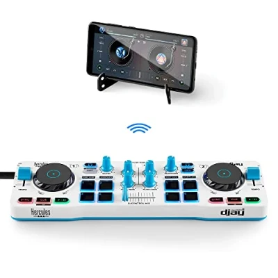 Immagine di Hercules DJControl Mix Blue Edition Controller DJ Wireless Bluetooth per Smartphone Esclusiva Amazon