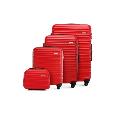 Immagine di WITTCHEN set di 4 valigie con custodia per cosmetici trolley bagaglio a mano in ABS ruote spinner chiusura combinazione maniglia telescopica Groove Line rosso