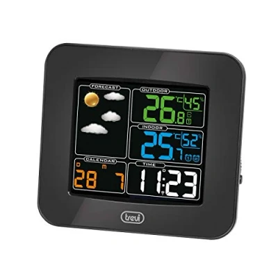 Immagine di Trevi ME 3165 RC Stazione Meteo con Display a Colori Radiocontrollato e Sensore Esterno Senza Fili, Termometro, Umidità, Due Sveglie, Funzione Snooze