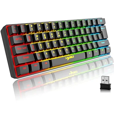 Immagine di Tastiera Wireless Gaming, 61 Tasti Bluetooth 5.0 + 2.4G Dual Mode Retroilluminata Arcobaleno Ergonomica Piccola al 60% con Batteria Ricaricabile per Windows Mac PC PS4 Gamer, Nero