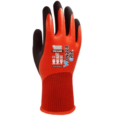 Immagine di Wondergrip WG 348R Guanti di sicurezza Thermo Lite Plus, con doppio rivestimento in lattice, 100% impermeabili, termici, compatibili l&#039;IT e ad alta presa, per condizioni freddo umido,