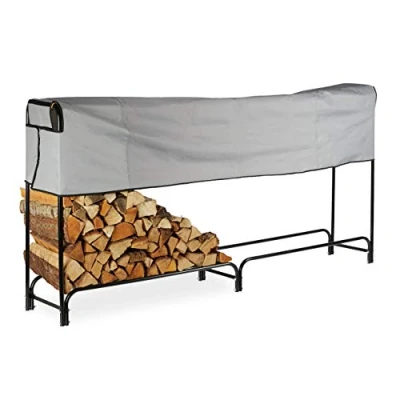Immagine di relaxdays Scaffale Portalegna, Molto Largo, con Telo Protettivo, Mobile per Camino, in Metallo, HLP 122x245x40 cm, Nero