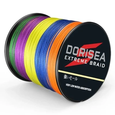 Immagine di Dorisea Filo da pesca in treccia 100% Pe intrecciato 2,7 249,5 kg, 500 m, resistente all&#039;abrasione, incredibile superline Zero Stretch diametro piccolo (multicolore, kg/0,10 mm)