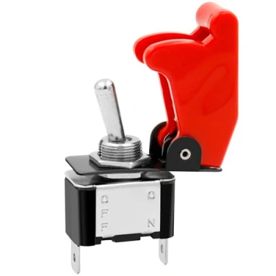 Immagine di Heschen Interruttore a levetta in metallo scatto, 12V 20A, SPST, ON/OFF 2 posizioni, pin, con tappo impermeabile rosso