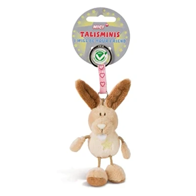 Immagine di NICI Portachiavi con coniglio 7cm Talismano beige ciondolo a forma di animale anello per cordini e portachiavi, portafortuna borsa messaggio