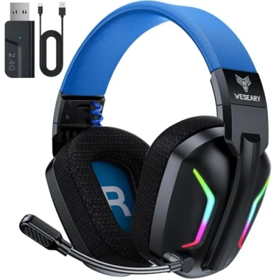 Immagine di WESEARY WG1 Cuffie Gaming Wireless, 2,4 GHz con Microfono per PS5, PS4, PC, Switch, Mac, Mobile, PS5 Stereo, Bluetooth Over Ear Luce RGB, Batteria da 50 Ore