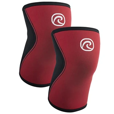 Immagine di Rehband Benda per ginocchio Powersport, fascia Cross Fit e allenamento pesante in neoprene da 5 mm, Colore:Rosso 1 Paio, Misura:L