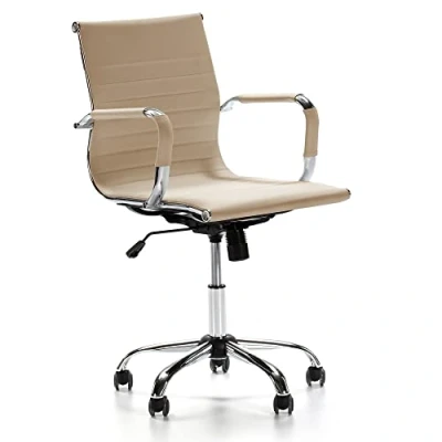 Immagine di VS Venta stock Sedia da Ufficio Croma reclinabile Taupe, Ecopelle, Executive con poggiatesta e braccioli Imbottiti, Altezza Regolabile, Design ergonomico