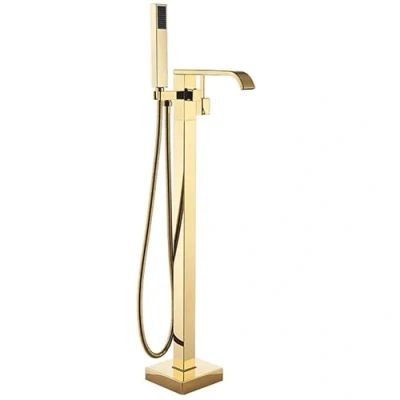 Immagine di Rea CARAT GOLD RUBINETTO Vasca FREESTANDING Miscelatore con Doccetta in Ottone per Bagno Caldo e Freddo regolabile (Oro)
