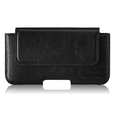Immagine di SURAZO custodia in vera pelle al 100% per Apple 15 Pro Max, orizzontale (nero)