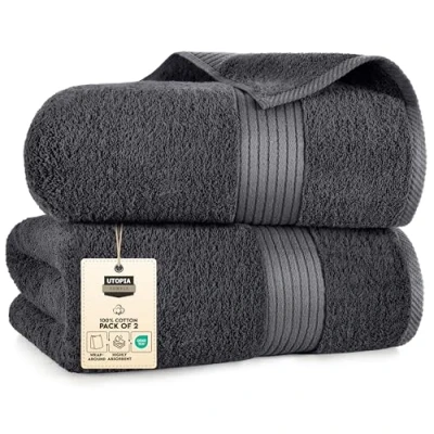 Immagine di Utopia Towels Asciugamani Bagno Extra Large Confezione da 2 100% Cotone Filato ad Anelli, Ultra Morbido e Altamente Assorbente, Telo Spesso 180 x 90 cm (Grigio)
