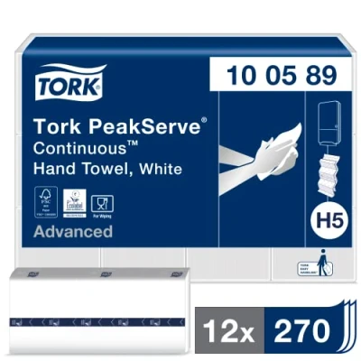 Immagine di Tork 100589 PeakServe Universal asciugamani di carta H5 per dispenser asciugamani, 1 strato, bianco, 12 x 270