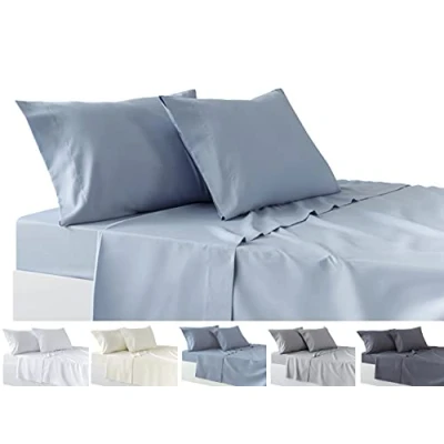 Immagine di Todocama Set di lenzuola da 4 pezzi, lenzuolo con angoli elasticizzati sopra due federe 50 x 80 cm. (letto 90 190/200 cm, azzurro)