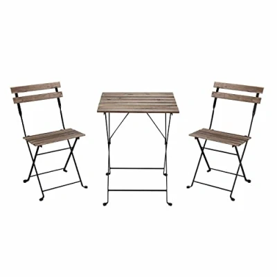 Immagine di Estosa Set Bistrot da Giardino con Tavolo e Sedie Pieghevoli in Ferro Doghe Legno di Acacia Comodo Elegante per Arredo Esterno, Terrazza Balcone (Nero, Small)