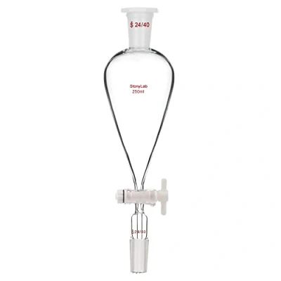 Immagine di StonyLab 250ml Imbuto Separatore Conico in Vetro, Separatory Funnel Borosilicato a Parete Pesante con 24/40 Giunti e Rubinetto PTFE 250 ml