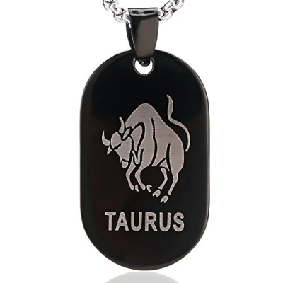 Immagine di DonDon Collana Unisex 52 cm e Ciondolo Segno Zodiacale in Acciaio Inox Argento Nera Sacchetto di Velluto Toro