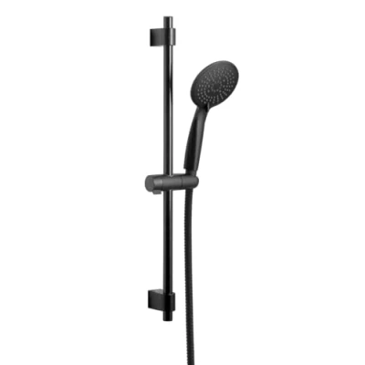 Immagine di Wenko Set Doccia Young, Asta per in Acciaio Inox con Moderno Soffione, 5 Tipi di Getto, Tubo Flessibile, Adatto Riscaldatore Flusso, Collegamento Universale ½“, 66 Cm, Nero Opaco