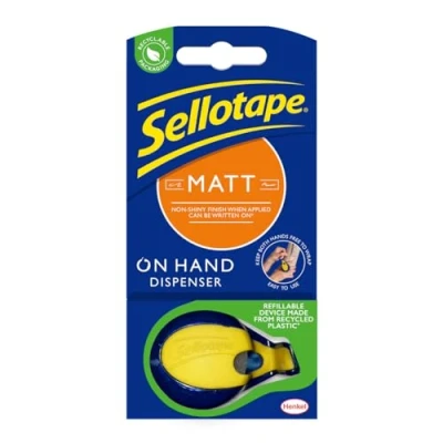 Immagine di Sellotape dispenser a portata di mano con nastro opaco invisibile, entrambe le mani libere per artigianato e confezionamento, include ricaricabile rotolo invisibile (18 mm