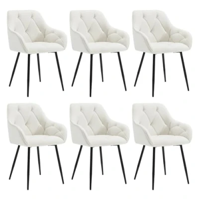 Immagine di WOLTU Set di 6 Sedie da Pranzo con Braccioli e Schienale, Cucina Moderna in Velluto, Poltrone Salotto Gambe Metallo, ergonomiche per Ufficio, Bar, Cream, EZS02cm