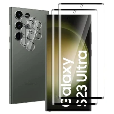 Immagine di FWang 2 Pezzi Vetro Temperato per Samsung Galaxy S23 Ultra,con di Protezione Fotocamera,3D Full Coverage,Durezza 9H,Anti Graffio,Senza Bolle,HD Pellicola Protettiva