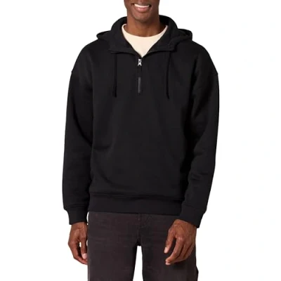 Immagine di Amazon Essentials Felpa con Cappuccio Oversize Zip Corta Uomo, Nero, XS