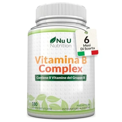 Immagine di Vitamina B Complex Alto Dosaggio 180 Compresse Vegane 6 Mesi Tutte le 8 Vitamine Complesso di Vit B1, B2, B3, B5, B6, B12, Biotina e Acido Folico Prodotto in Europa Nu U Nutrition