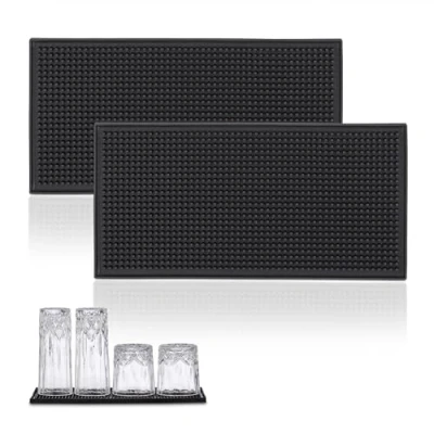 Immagine di Relaxdays Tappetino Scolapiatti Set 2, Tappeto per Lavello Cucina, Bar Mat, Cola Piatti e Bicchieri, PVC, 100% plastica, Nero, 30x15 cm