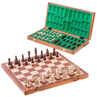 Immagine di SQUARE Scacchi in legno No 6 MOGANO Intarsio Scacchiera &amp; Staunton