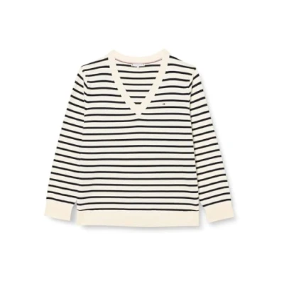 Immagine di Tommy Hilfiger Pullover Donna Scollo a V, Multicolore (Ivory Petal/Deseret Sky STP), 52