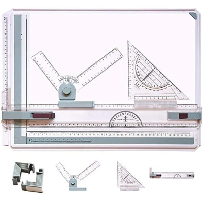 Immagine di tavolo da disegno A3, Ntens 50 x 36.5 cm multi funzione College School metrico A3 set scrittoio con movimento parallelo e angolo regolabile