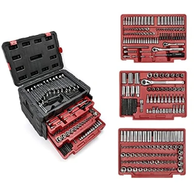 Immagine di WORKPRO Set di Chiavi a Bussola con Cricchetto 1/4&#039;&#039;+ 3/8&quot;+ 1/2&#039;&#039; 450 Pezzi, Kit Attrezzi Meccanici per Auto in Cassette