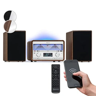 Immagine di Auna Radio Portatile, DAB con Bluetooth e Lettore CD, FM/DAB/DAB+ Digitale, Sistema Stereo AUX, Micro Rimovibile da 25W, Display LCD, USB, MP3 Streaming, Vintage in Legno