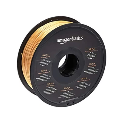 Immagine di Amazon Basics Filamento per stampanti 3D, in polilattato (PLA), 1.75 mm, 1 kg bobina, Oro (effeto seta)