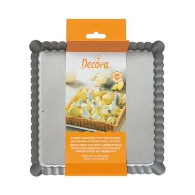 Immagine di Decora 0070025 Stampo Crostata Quadrato con Fondo Mobile 21x21x h 3,5 cm, Acciaio Antiaderente, Grigio