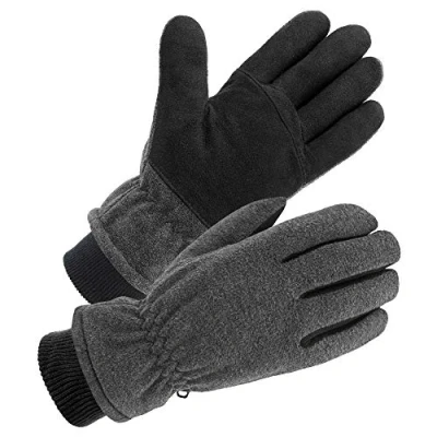 Immagine di SKYDEER Guanti invernali con morbida pelle di cervo camoscio termico pile polare, caldo isolamento Thinsulate 3M (SD8661T), Lungo Grigio, XL