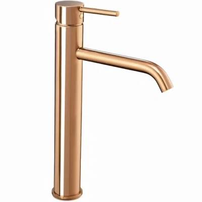 Immagine di Rea LUNGO Rubinetto LAVABO ALTO ORO ROSA Miscelatore monocomando da bagno in ottone lavamani regolabile caldo e freddo (Oro rosa)
