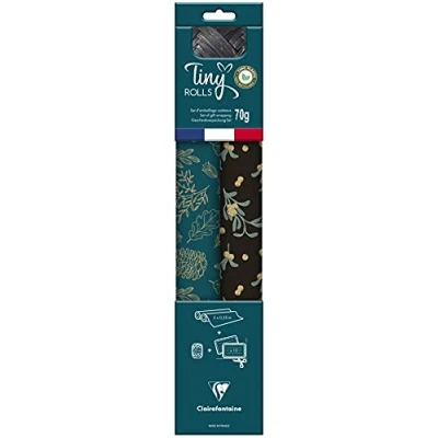 Immagine di Clairefontaine 223889C Kit regalo Tiny Rolls 2 rotoli di carta kraft riciclata 5 m x 35 cm Bobina bolduc 20 + 10 etichette incluse Rosso e Blu