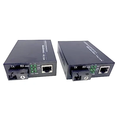 Immagine di Elfcam® 2 Pack Convertitori da Ethernet a Fibra 10/100/1000M con Connettori per Fibre Ottiche SC Monomodale, 20KM (1 RJ45 * 1 RJ45)