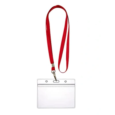 Immagine di WEBBOMB Porta badge flessibile con chiusura lampo, impermeabile, per 1 2 carte d&#039;identità e d&#039;identità, 0,80 mm, trasparente + cordino a 360 (rosso)