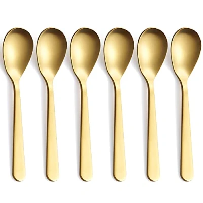Immagine di FULLYWARE Set di 6 cucchiaini da caffè in acciaio INOX satinato, caffè, zucchero, 11,9 cm, colore: oro opaco