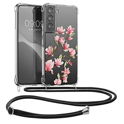Immagine di kwmobile Custodia Compatibile con Samsung Galaxy S22 Cover Back Case in Silicone TPU Protezione Smartphone Cordino rosa/bianco/trasparente